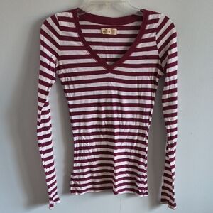 Hollister Burgundy and White Striped Long Sleeve Tee